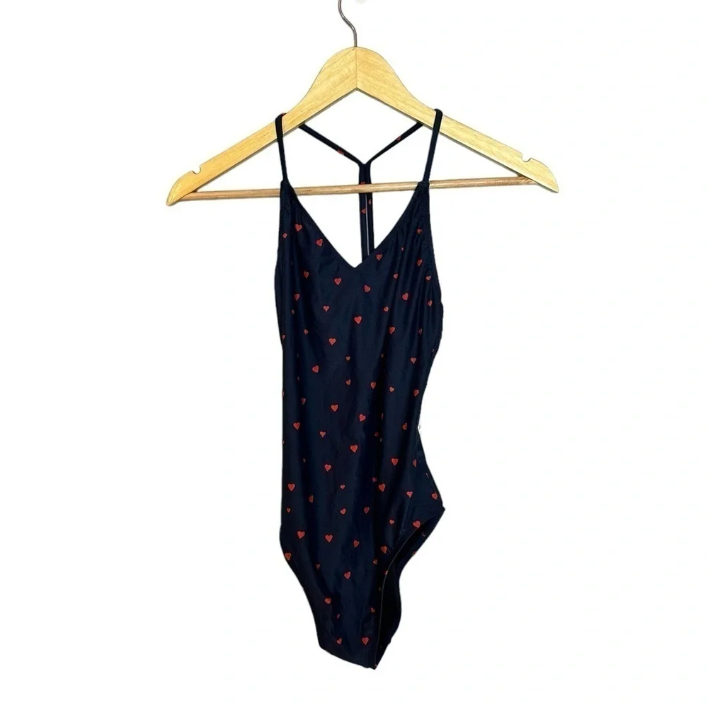 NWT J Crew T-back swimsuit, heart print, 2